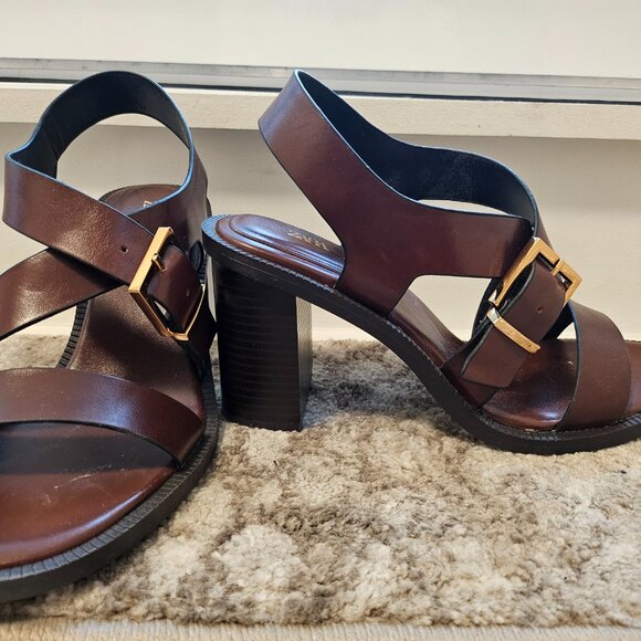 Zara Leather Buckle Heeled Sandal - Picture 3 of 5
